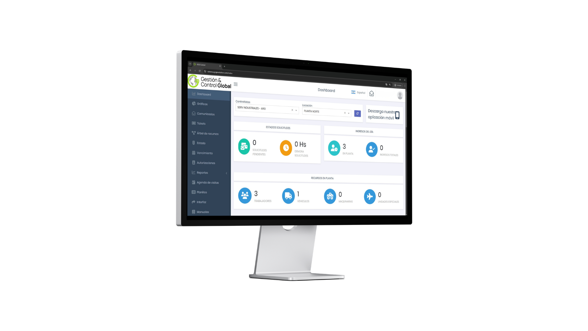 Pantalla del sistema Gestión y Control Global